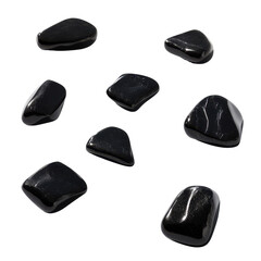Smooth Polished Black Stones on White Background for Natural Decor