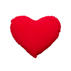 Red plush heart isolated on white. The concept of Valentine Day. Top view.