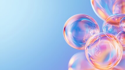 Abstract Delicate soap bubbles drifting, forming ethereal pastel colored abstract gradient background Copy space for text