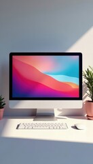 Clean, empty desktop screen, minimalist aesthetic, technology, display