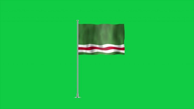 High detailed flag of Chechen Republic of Ichkeria. National Chechen Republic of Ichkeria flag. 3D illustration. Green Background.