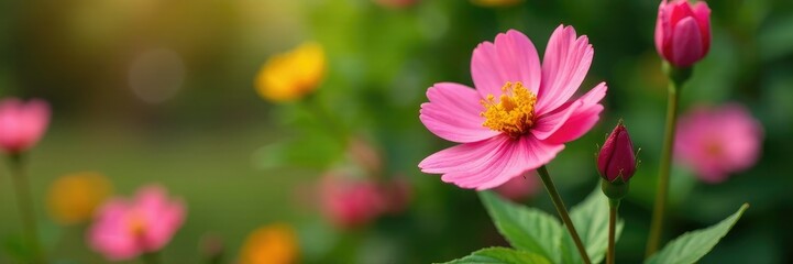 Flor rosa de jacinto con detalles en el fondo de jazminos y suelo, jacinto, flor silvestre, jard?n