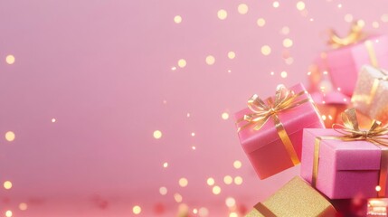 Fototapeta premium Celebrate Give Something Away Day with cheerful characters and glowing gift boxes against an elegant background