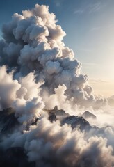 Obraz premium Misty dawn with a white cloud of smoke suspended in the air, sky, veil