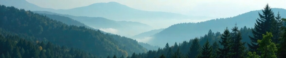 Obraz premium misty forest with fog rolling in from the distance, serene, natural