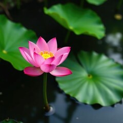 Fototapeta premium Lotus flower blooms in murky swamp water with green leaf, serene scene, lotus, peacefulness