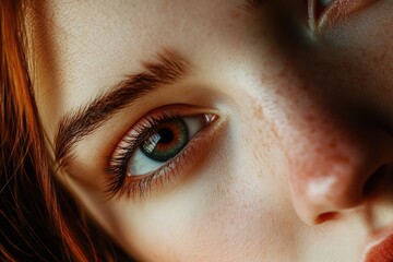 Fototapeta premium A close-up of a woman's face, focusing on her eyes and expression.