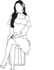 Line art illustration of a seated woman in an elegant dress, emphasizing simplicity and artistic design.