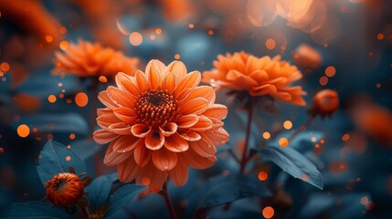 Radiant flower emitting golden particles against a dark backdrop in a captivating display