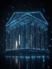 Digital Rain of Financial Data Forms Bank Structure Virtual Landscape Visualization Cyber Environment Futuristic Concept