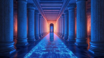 Banking Mainframe as a Modernist Temple Urban Center Digital Artwork Futuristic Environment Low Angle View Conceptual Design