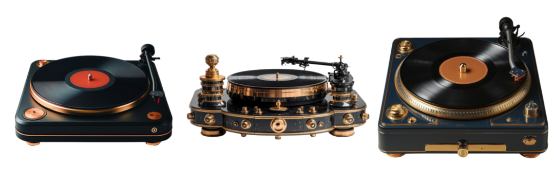Vintage turntables on a transparent background antique music equipment display - Powered by Adobe