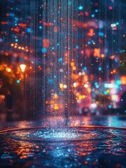 Fototapeta premium Financial Data Rain Transforming Urban Landscapes City Visual Art Nighttime Aesthetic Concept