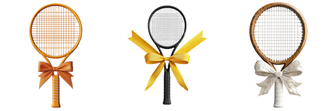 Decorative tennis rackets on a transparent background for events and parties
