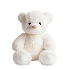 Isolated White Plush Teddy Bear with Cute Smile and Soft Fur Texture