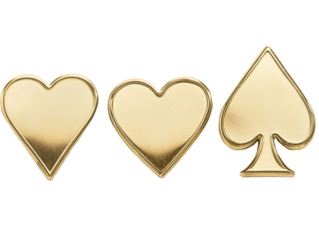 Isolated Three Golden Playing Card Symbols with Shiny Metallic Finish