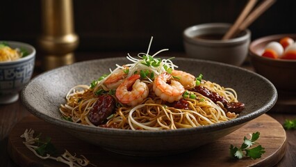 Savory, umami-packed fried noodles with tender shrimp and stir-fried veggies