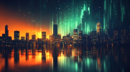 Fototapeta premium Illuminating Financial Health A Vibrant Cityscape Showcasing Wealth Trends Urban Environment Digital Visualization