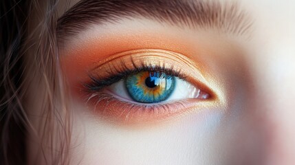 Obraz premium Vivid, multicolored eye makeup with green and blue shades, showcasing the beauty of diversity in eye colors.