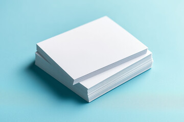 White blank empty business card mockup template for corporate logo branding against pastel blue background.