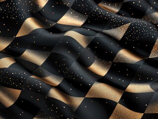 A luxurious black and gold fabric with a cosmic star pattern, featuring a shiny texture.
