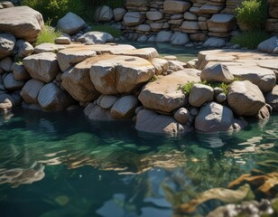 Riflesso d'acqua con bastione di pietra dopo la pioggia, water reflection, tranquility