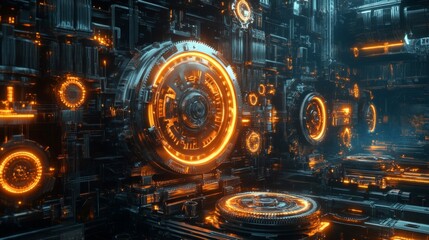 Glowing Orange and Blue Futuristic Machine Abstract