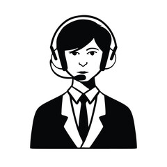 Avatar in flat style, dispatcher secretary administrator worker in suit man in tie, black and white