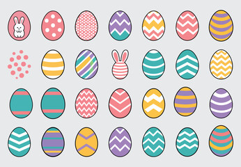 Set of Easter eggs flat Bunny Colorful Silhouettes in Various Poses  Vector Illustration