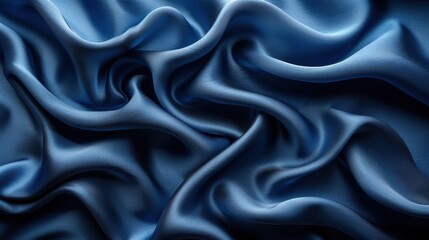 Obraz premium Close-up of smooth blue satin with flowing drapery details.