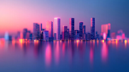 Fototapeta premium A futuristic smart city glows on a dark blue background showcasing intelligent infrastructure with IoT 5G and AI integration minimalistic bright light tone modern blurred empty caption space on the si