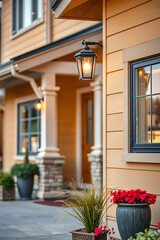 Captivating Evening View of a Luxurious House Exterior with Warm Lighting and Lush Greenery