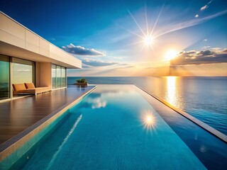 Fototapeta premium Luxurious Infinity Pool Overlooking Ocean: Stunning Architectural Design