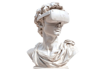 Isolated Marble Bust with VR Headset in Modern Design