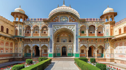 Fototapeta premium Stunning architectural marvel showcasing intricate design and vibrant colors in historic palace courtyard