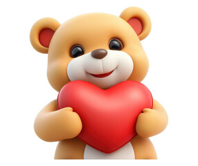 Naklejka premium 3D rendering of adorable teddy bear with heart pillow in a cozy atmosphere, valentine day, transparent background, isolated on white background, 3D render, PNG