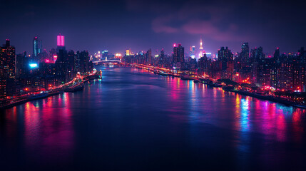 Fototapeta premium A futuristic smart city glows on a dark blue background showcasing intelligent infrastructure with IoT 5G and AI integration minimalistic bright light tone modern blurred empty caption space on the si