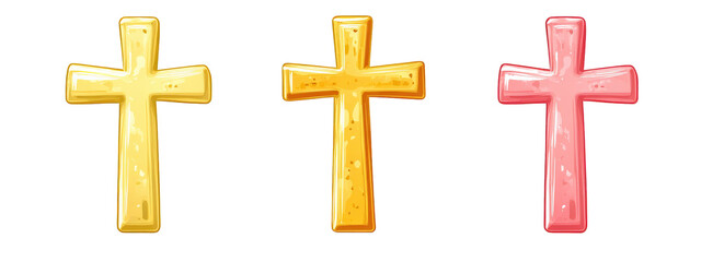 Obraz premium Colorful crosses in yellow and pink, symbolizing faith and spirituality. These vibrant icons can be used for various religious or decorative purposes