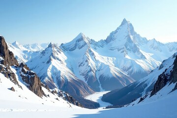 Snow-capped mountain ranges with rugged terrain, mountains, landscape, winter
