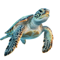 Obraz premium A highly detailed sea turtle with orange-brown hues swimming gracefully, isolated on a white background. Perfect for marine and wildlife-themed designs.