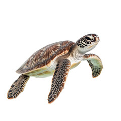 A highly detailed sea turtle with orange-brown hues swimming gracefully, isolated on a white background. Perfect for marine and wildlife-themed designs.