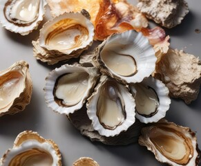 Softly lit oyster shells on an abstract background with subtle gradient effect , soft focus, earthy tone