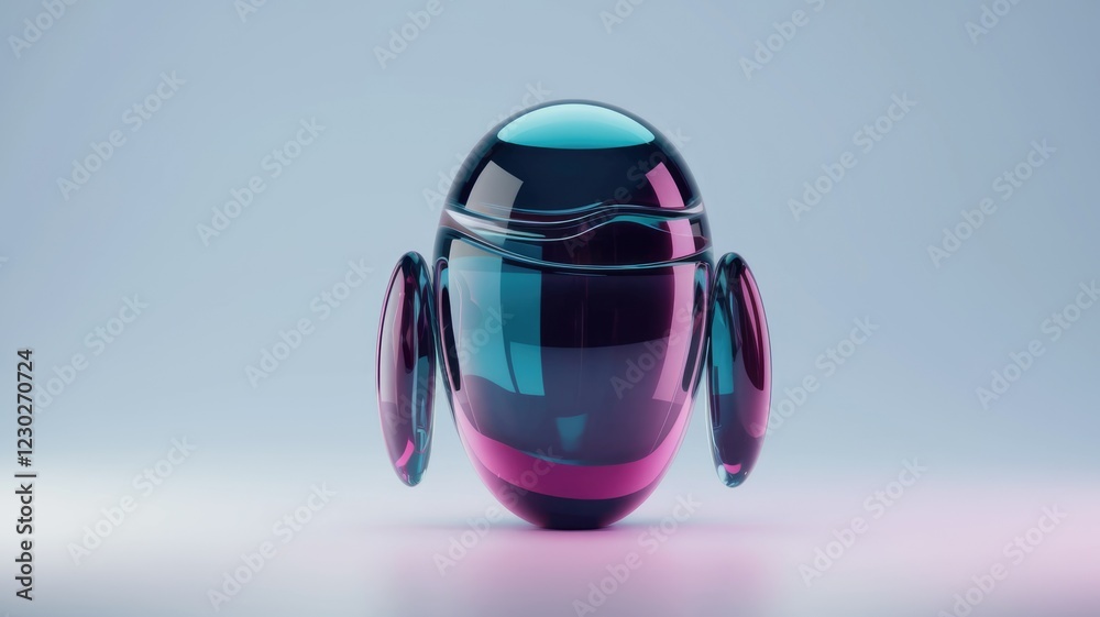 Poster abstract 3d render of a sleek, glass orb with side protrusions, evoking futuristic or technological 