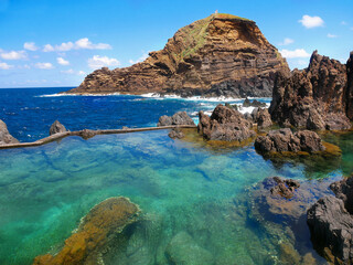 Madeira island coast with lava-rock pools, Porto Moniz