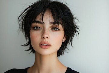 Beauty portrait of attractive young woman with freckles showing perfect skin and natural makeup