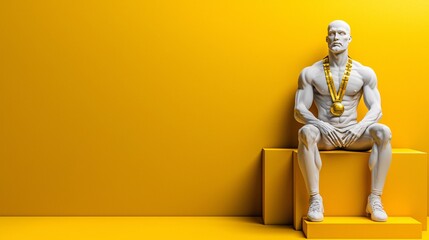 Athletic Figure with Gold Medal Against Vibrant Yellow Background