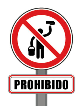 Prohibido se&ntilde;alizaci&oacute;n c&iacute;rculo rojo pantalla pintura palo graffiti