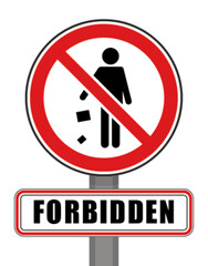 Prohibited sign red circle throw away waste