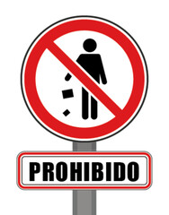 Señal de prohibido círculo rojo desechar residuos