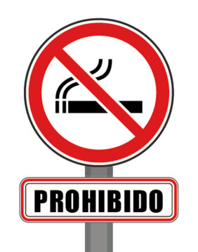 Se&ntilde;al de prohibido c&iacute;rculo rojo fumador de cigarrillos fumando